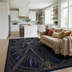 Midnight Navy Gold Abstract Warrior Rug - living_room