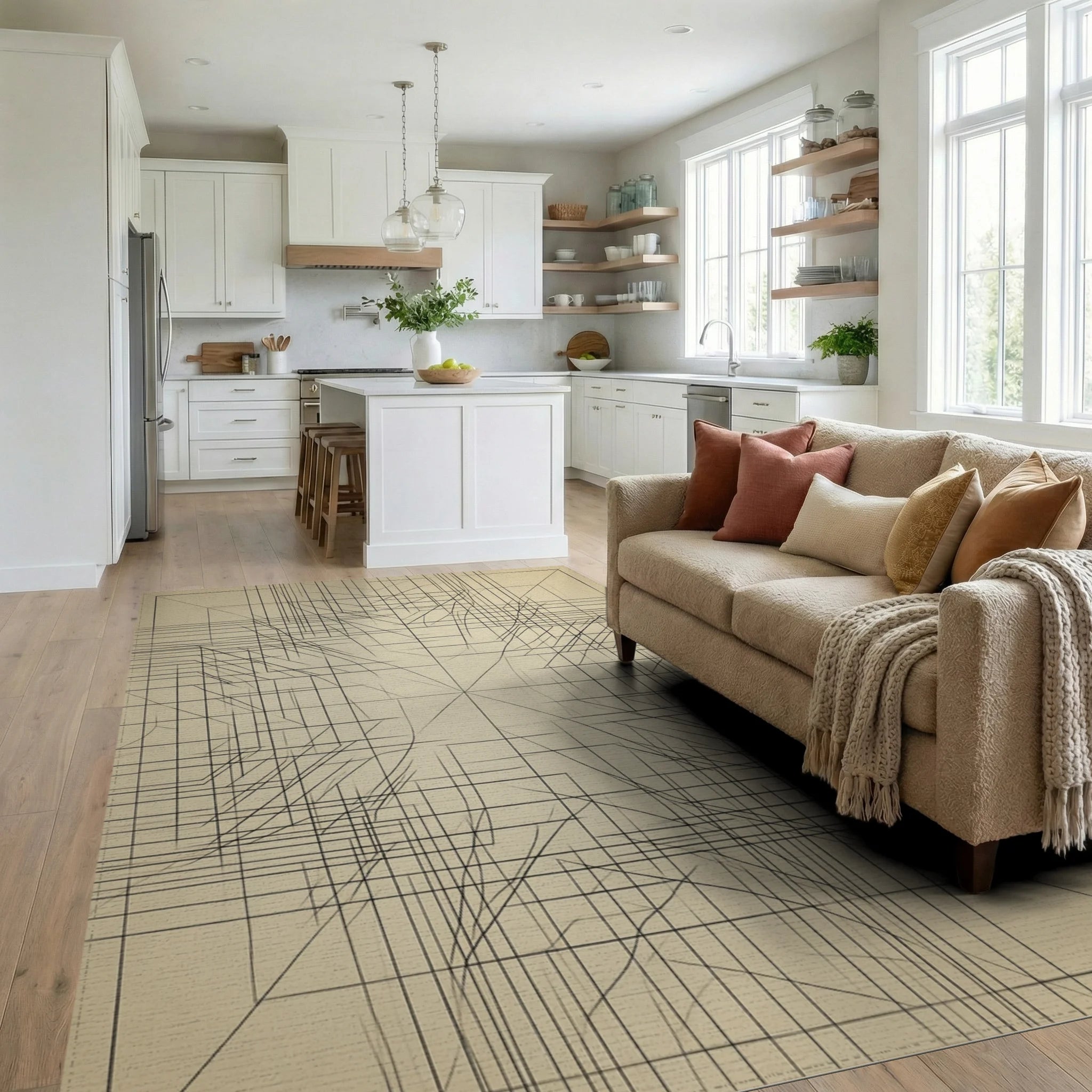 Black Cream Beige Rug - living_room