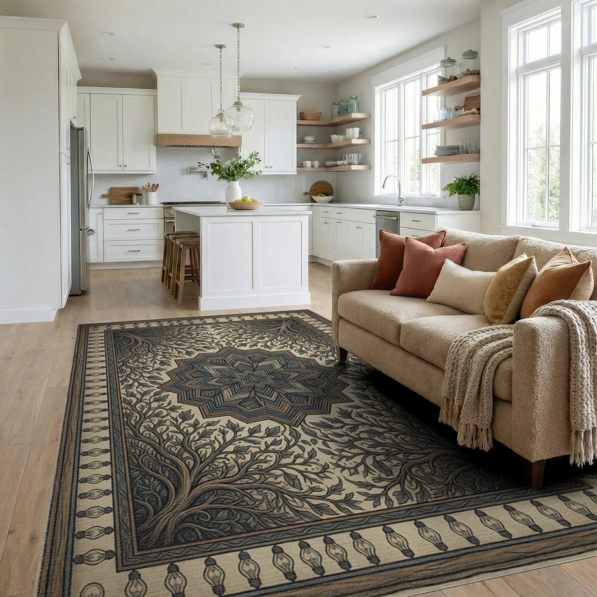 Distressed Medallion Farmhouse Area Rug - living_room