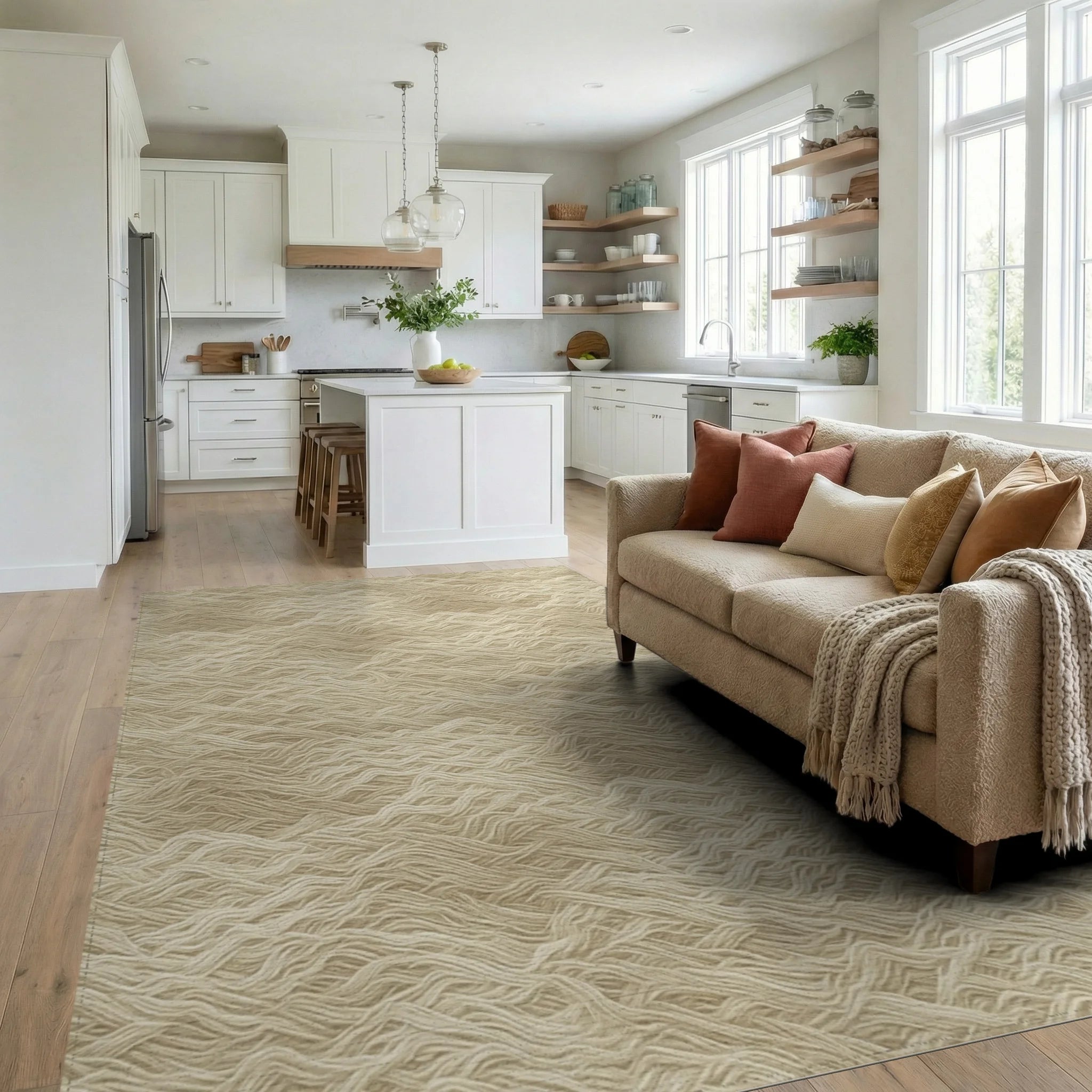 Cream Beige Geometric Rug - living_room