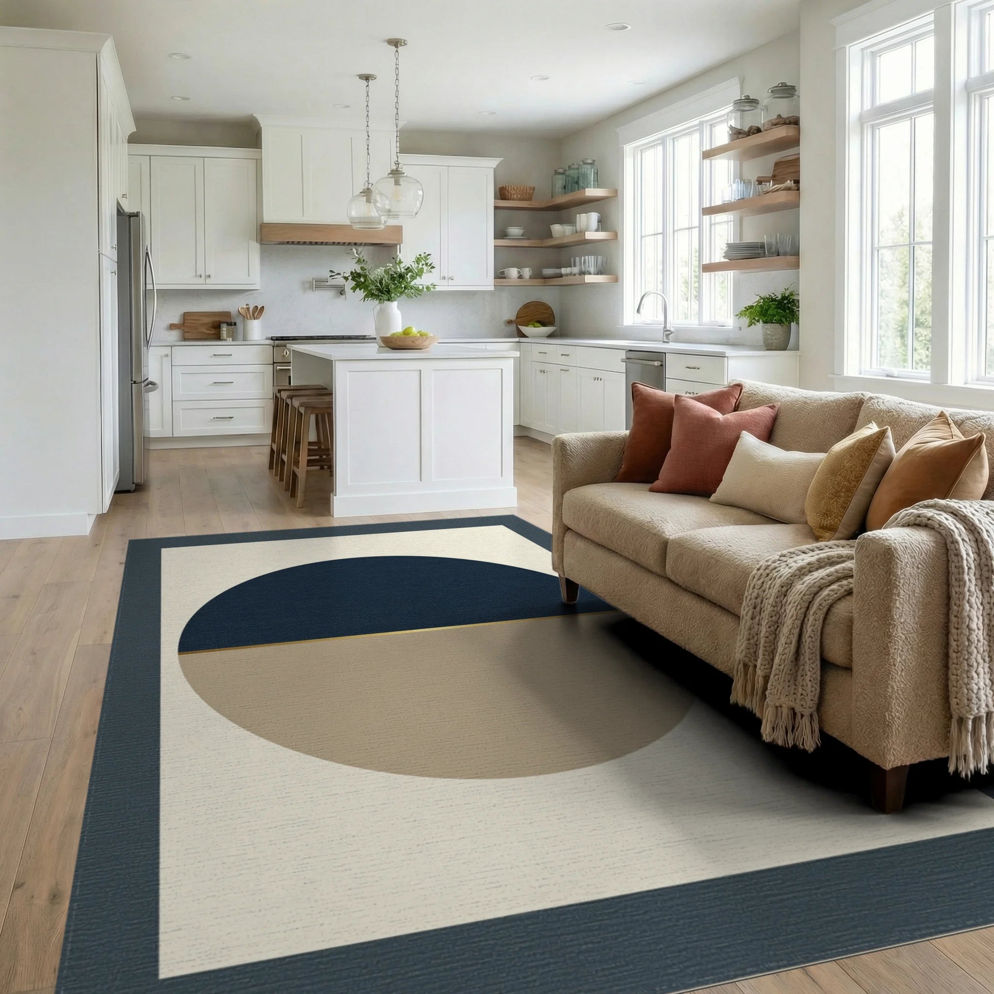 Minimalist Geometric Midnight Blue Rug - living_room