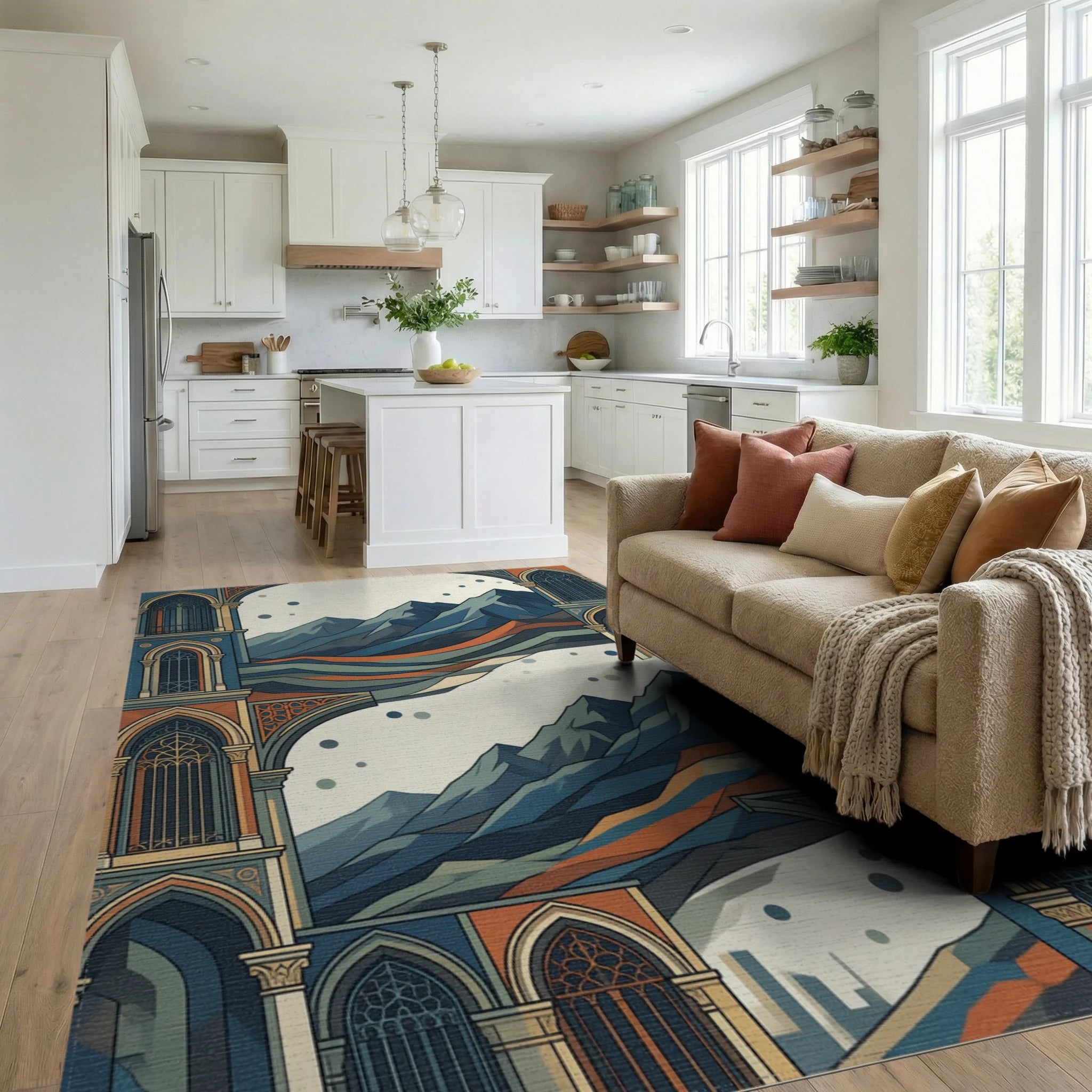 Blue White Gray Rug - living_room