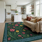 Forest Green Pink Rug - living_room