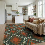 Orange Green White Rug - living_room