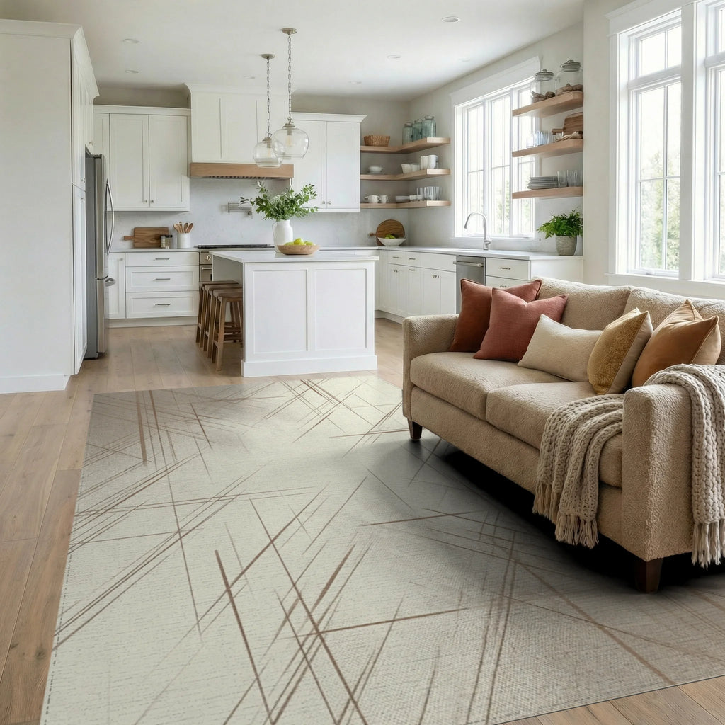 White Cream Minimalist Rug - living_room