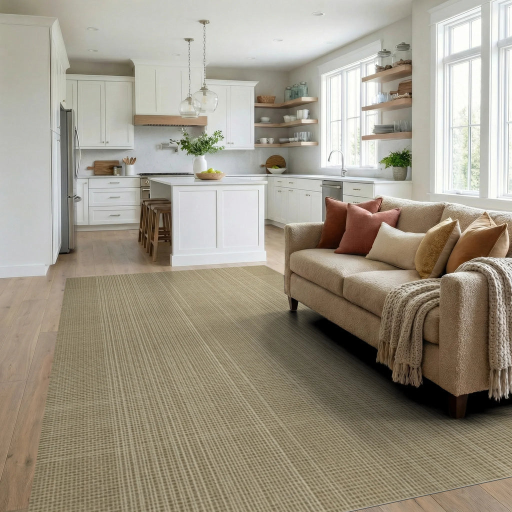 Beige Cream Linear Rug - living_room