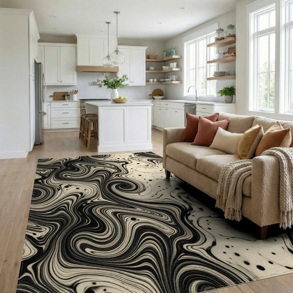 Black Geometric Space Rug - living_room