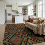 Green Brown Geometric Rug - living_room