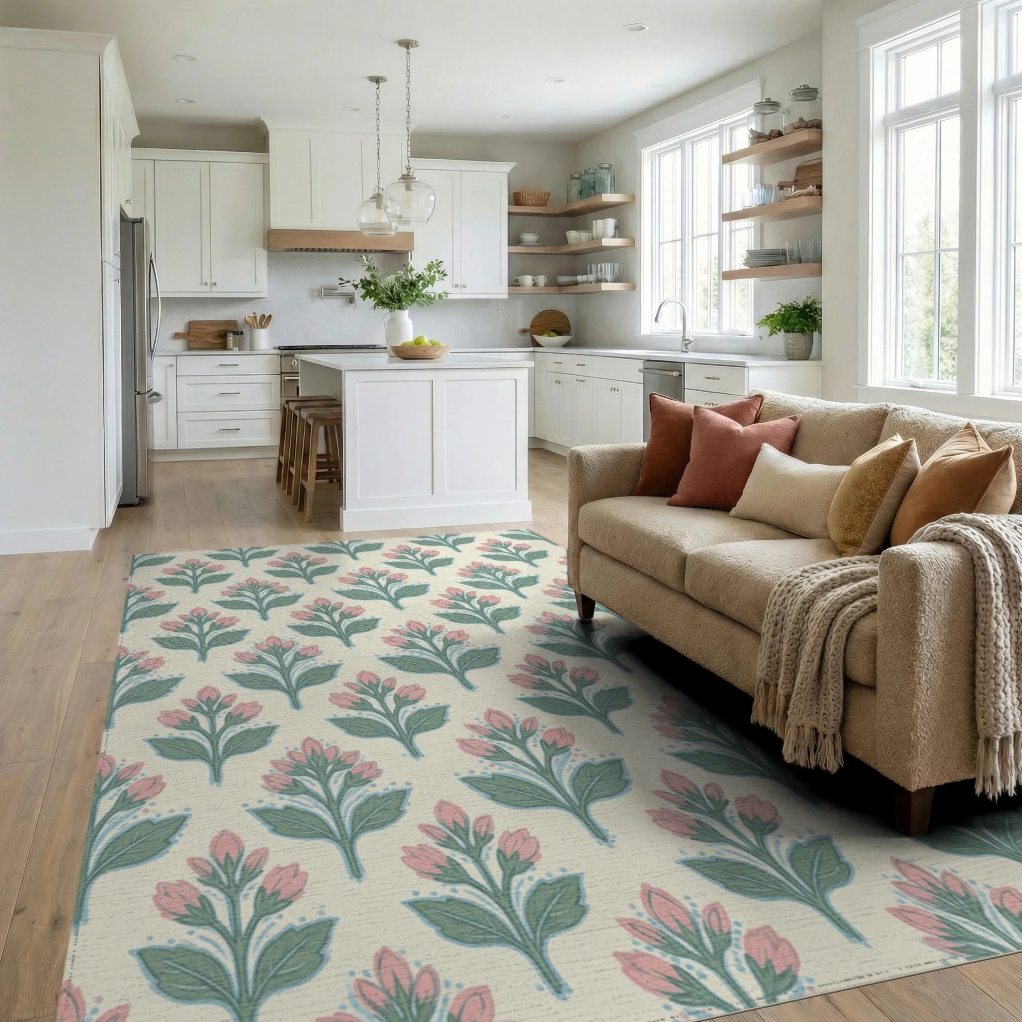Pink Green Sky Rug - living_room