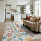 Whimsical Pastel Beach Motif Area Rug - living_room