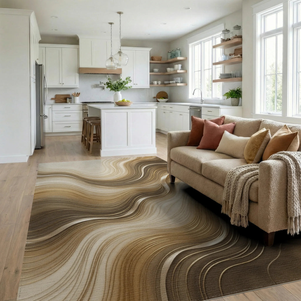 Beige Gold Minimalist Rug - living_room