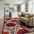 Crimson Red White Rug - living_room