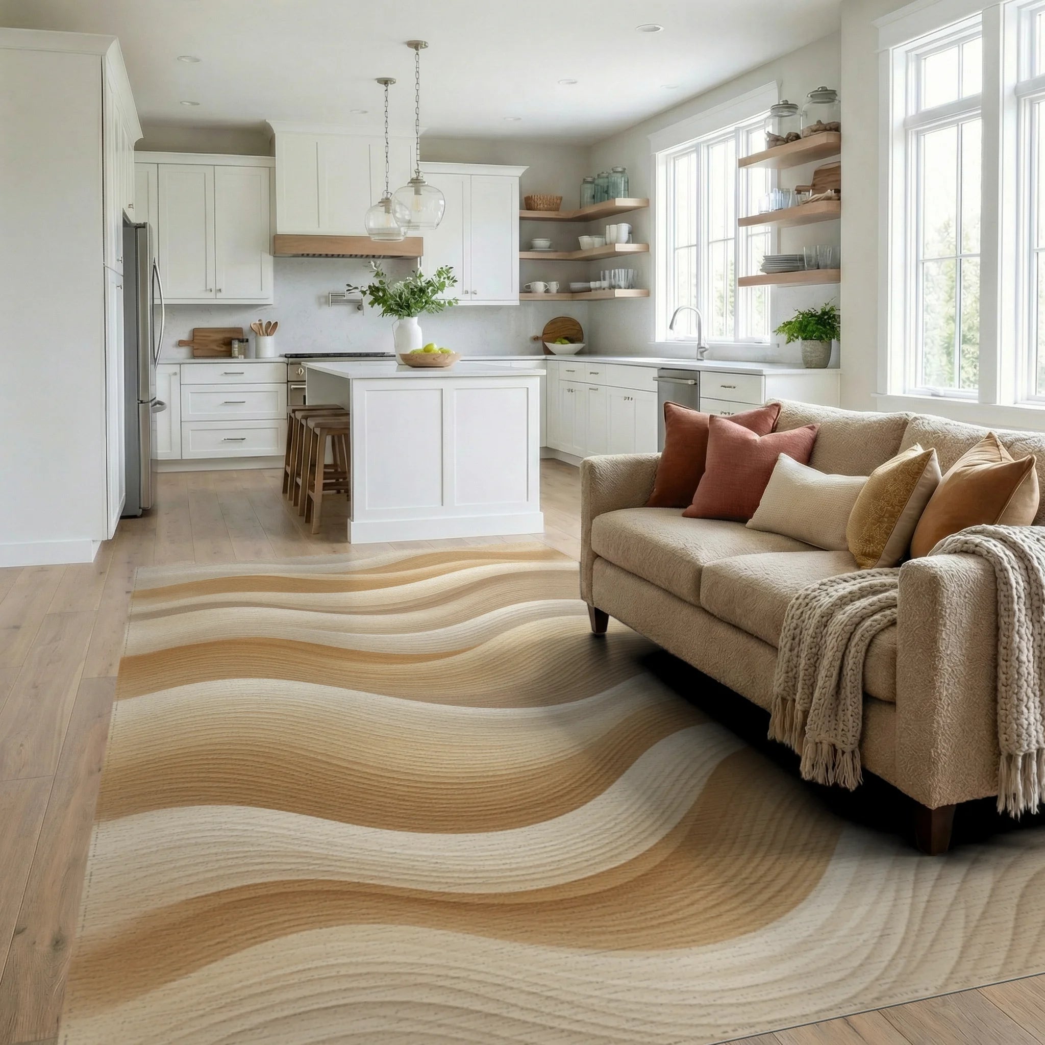 Cream Visual Rhythmic Rug - living_room