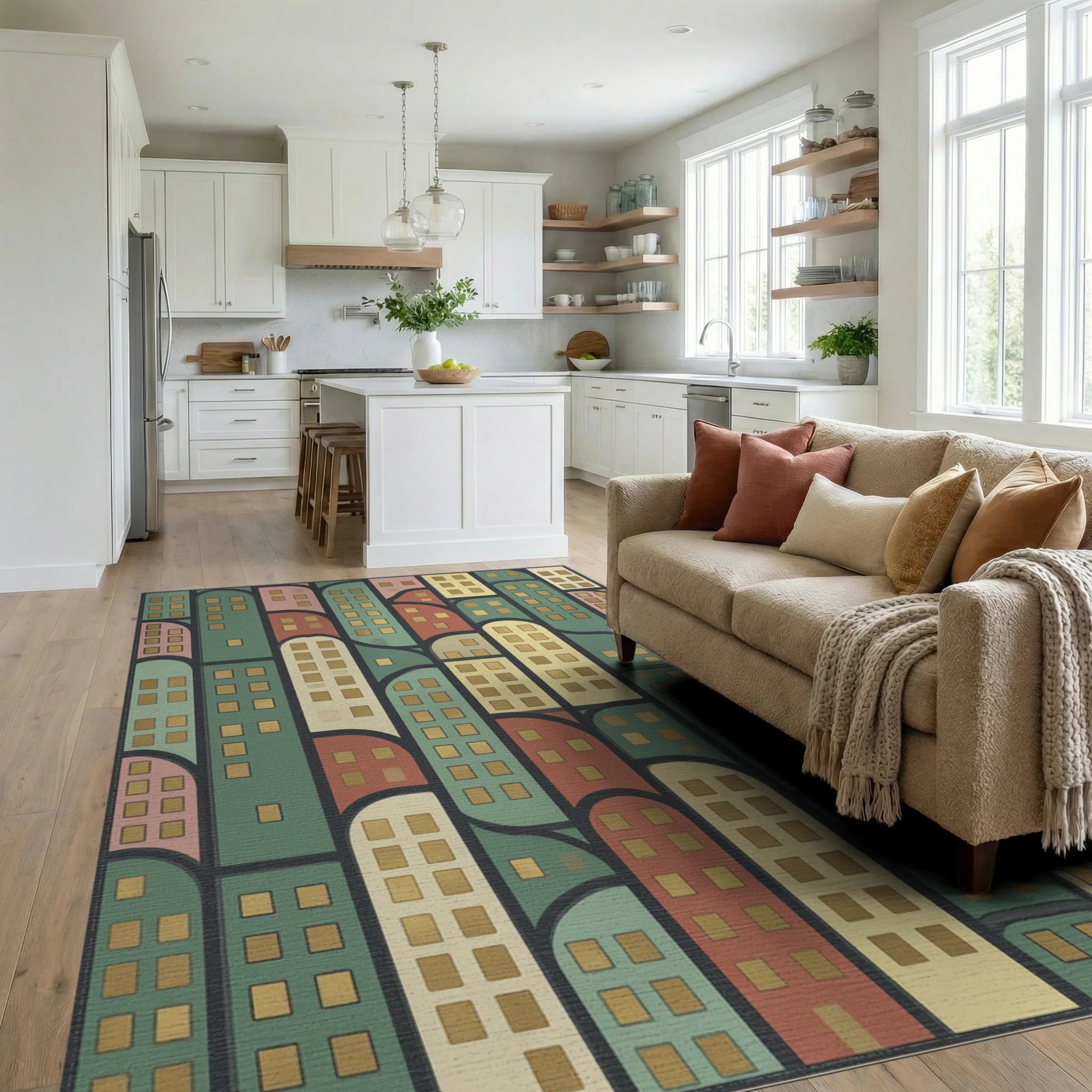 Gray Green Yellow Rug - living_room