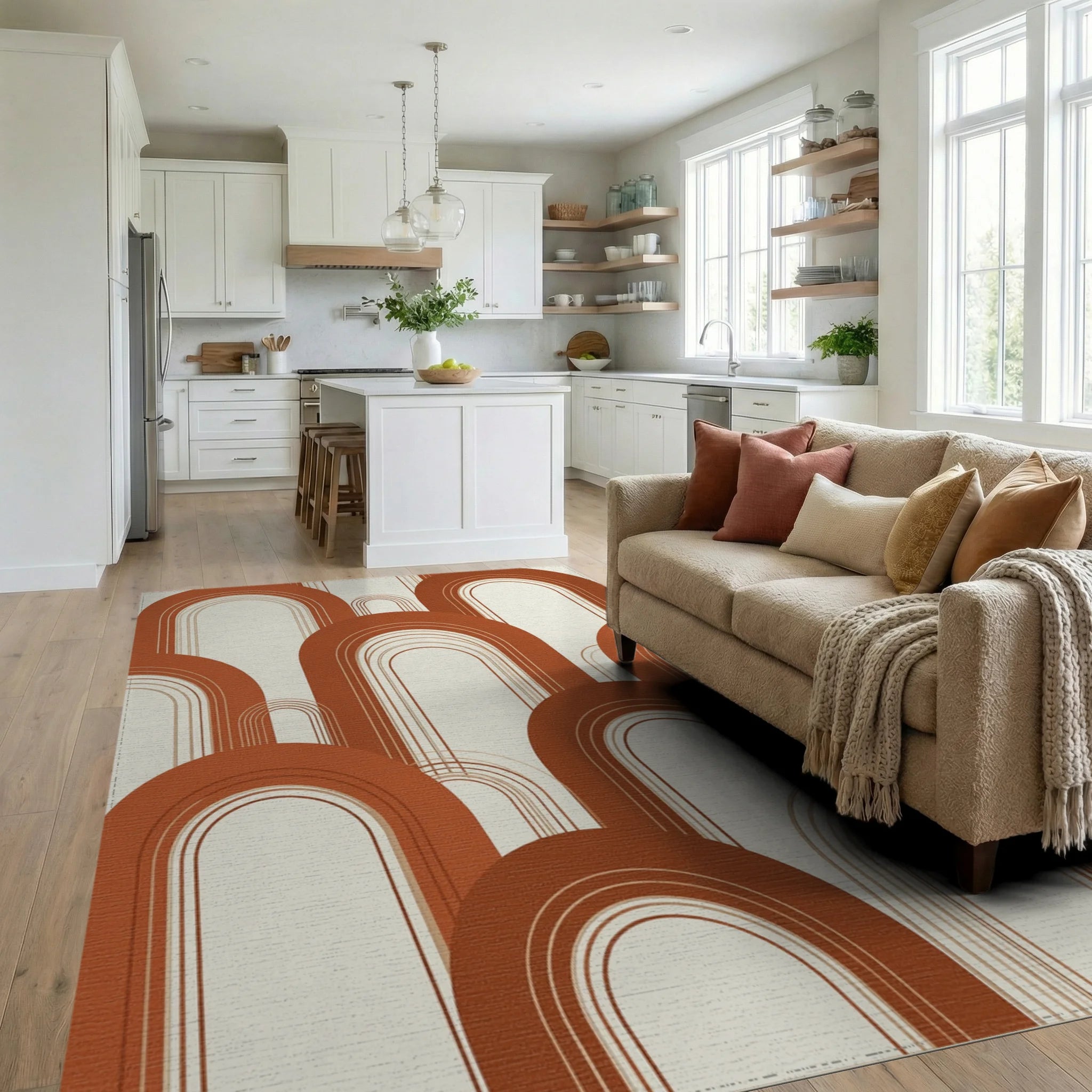 White Cream Modern Rug - living_room
