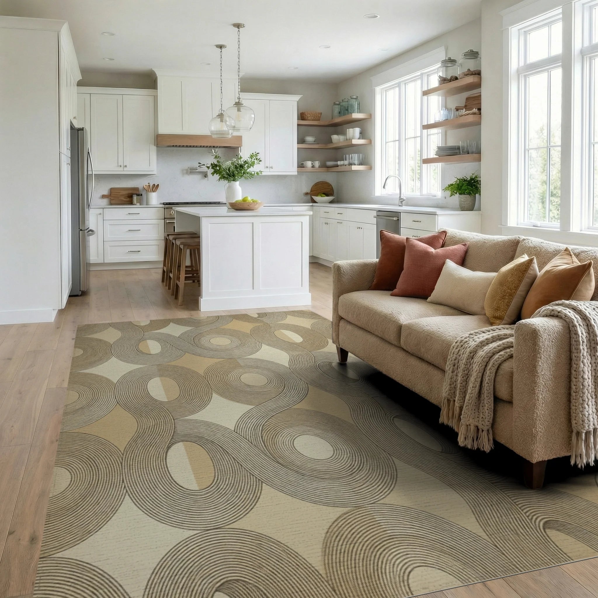 Vintage Cream Abstract Rug - living_room