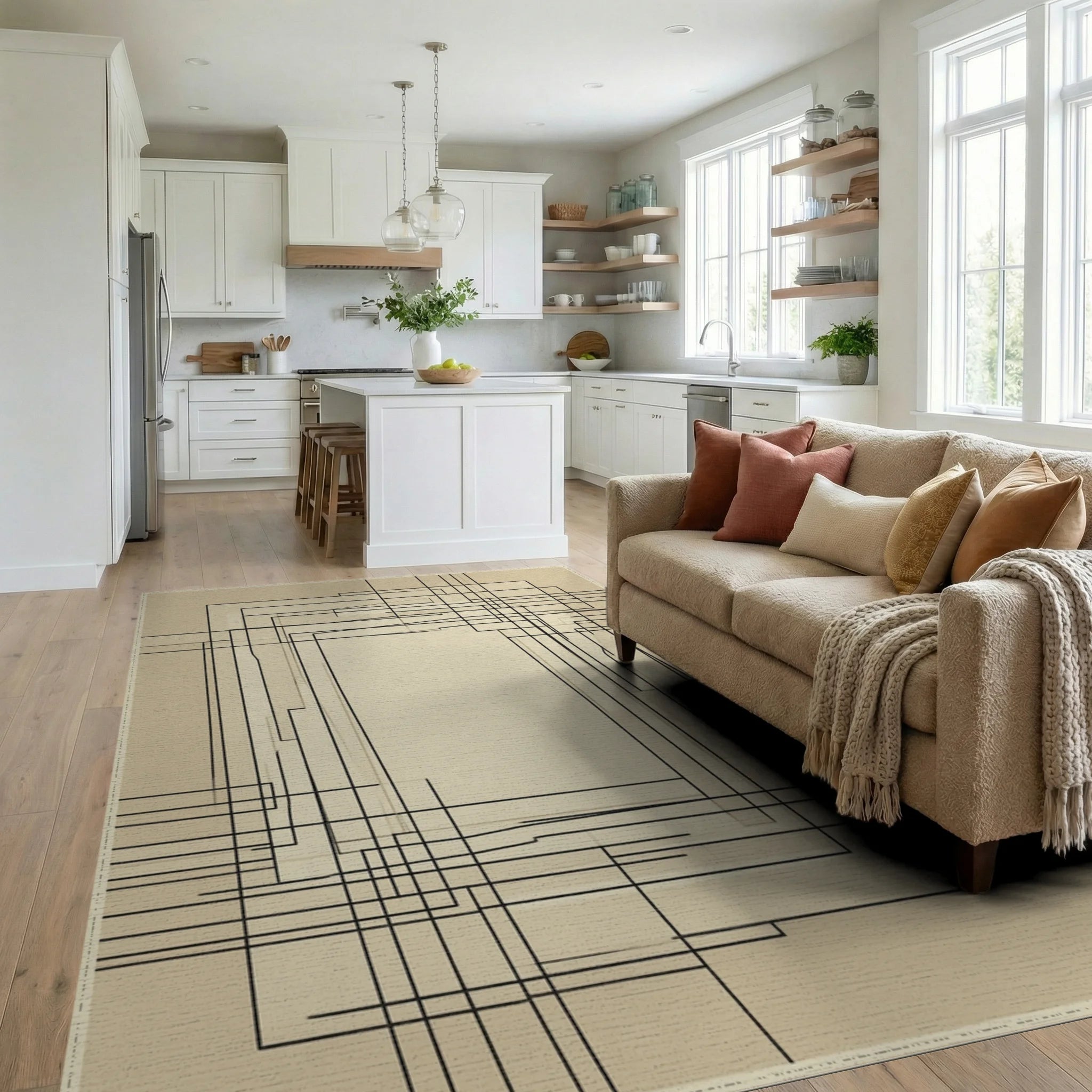 Modern Cream Beige Rug - living_room
