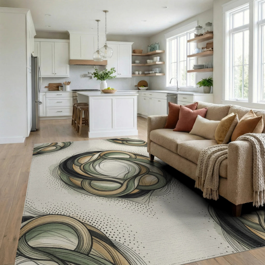 Green White Abstract Rug - living_room