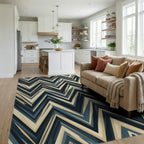 Charcoal Slate Blue Geometric Grid Rug - living_room