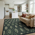 Minimalist Charcoal and Sage Hexagon Rug - living_room