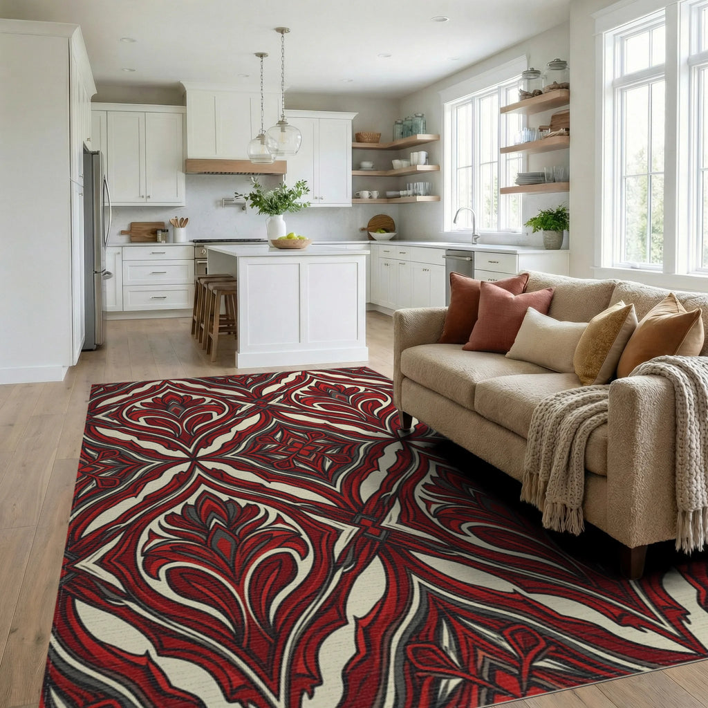 Modern Scarlet Abstract Floral Rug - living_room