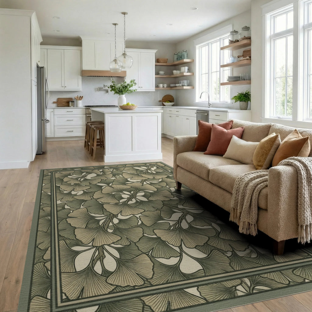 Green Traditional Floral Rug - living_room
