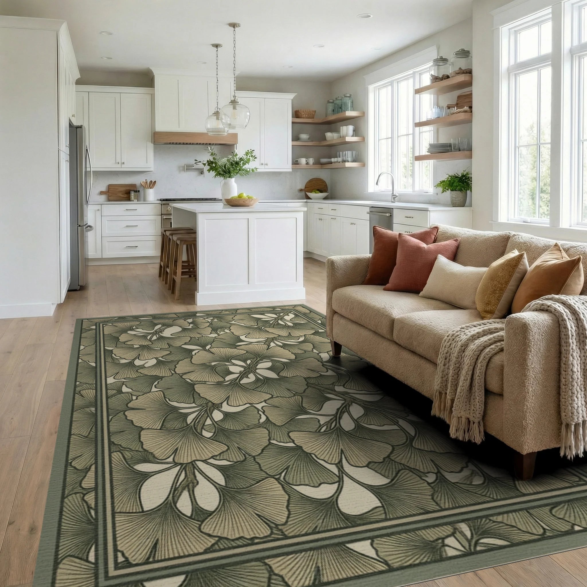 Green Traditional Floral Rug - living_room