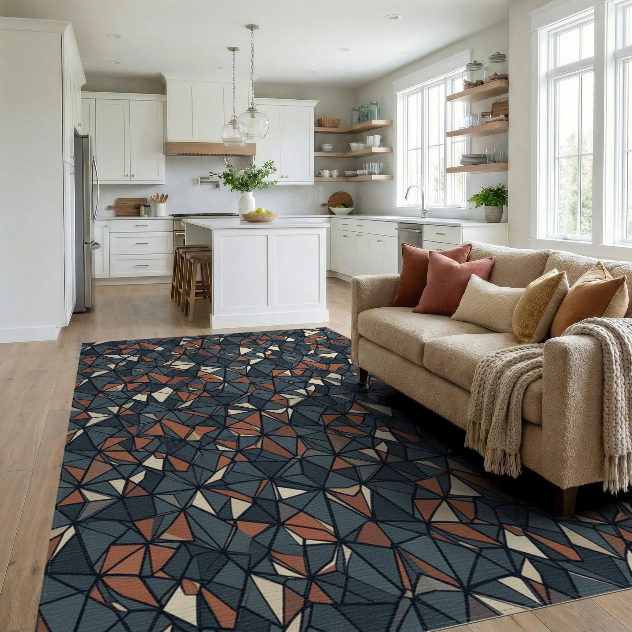 Fractured Crystalline Geometric Slate Rug - living_room