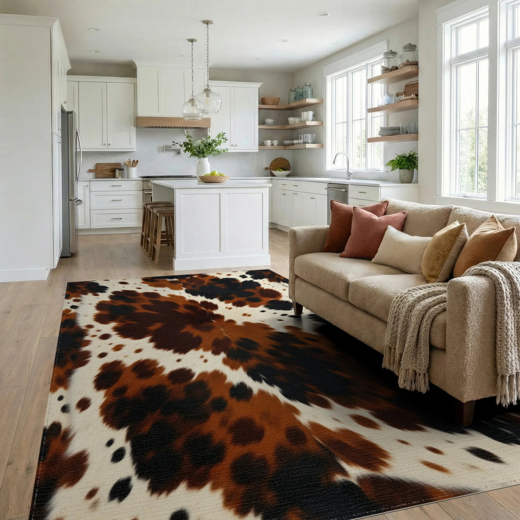 Brown Black Cream Rug - living_room