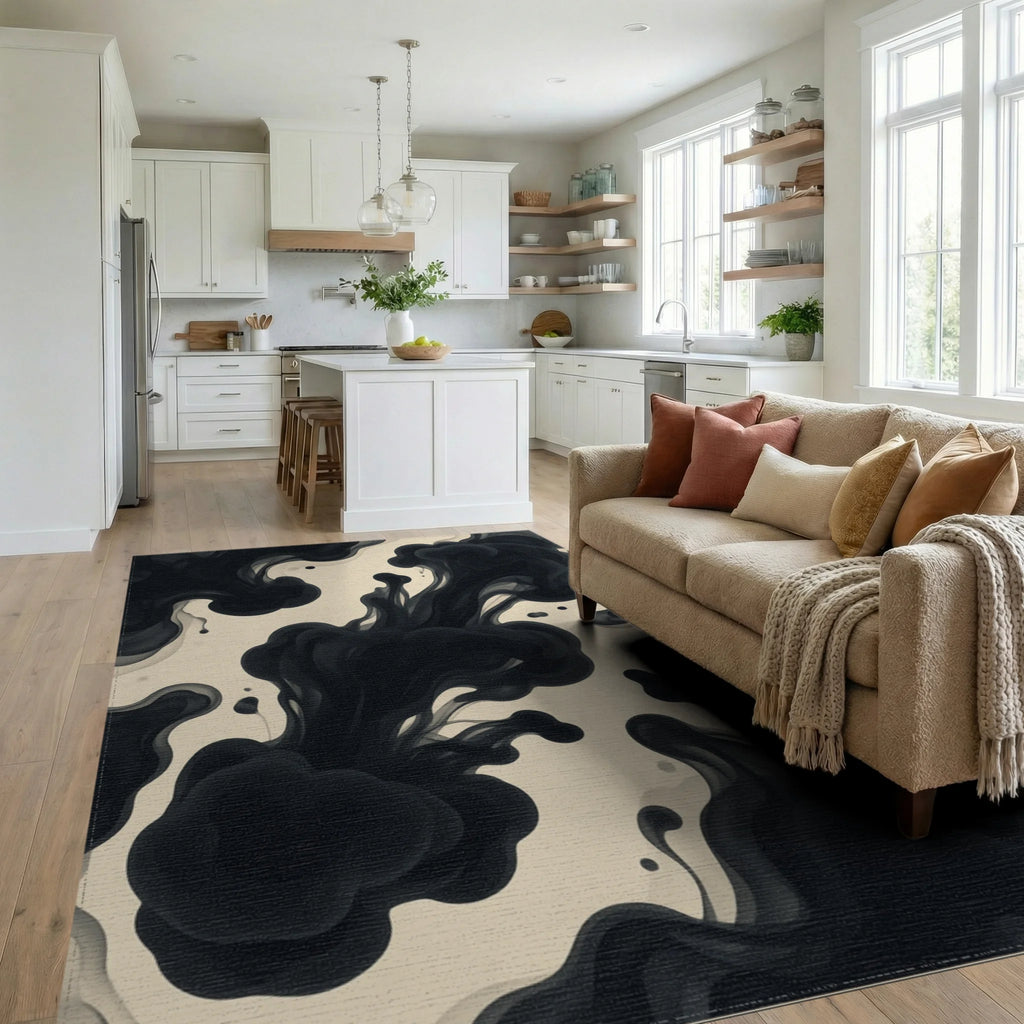 Black Beige Geometric Rug - living_room