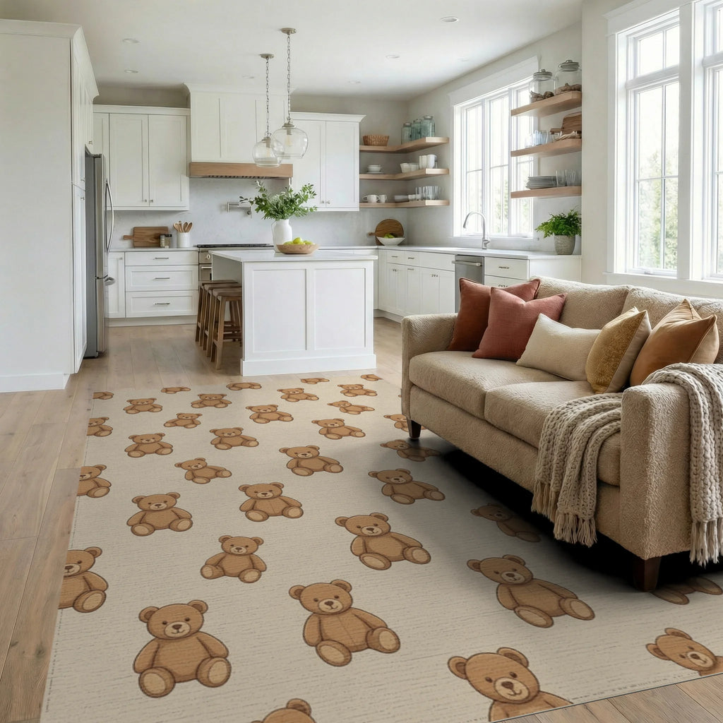 Beige Brown Minimalist Rug - living_room