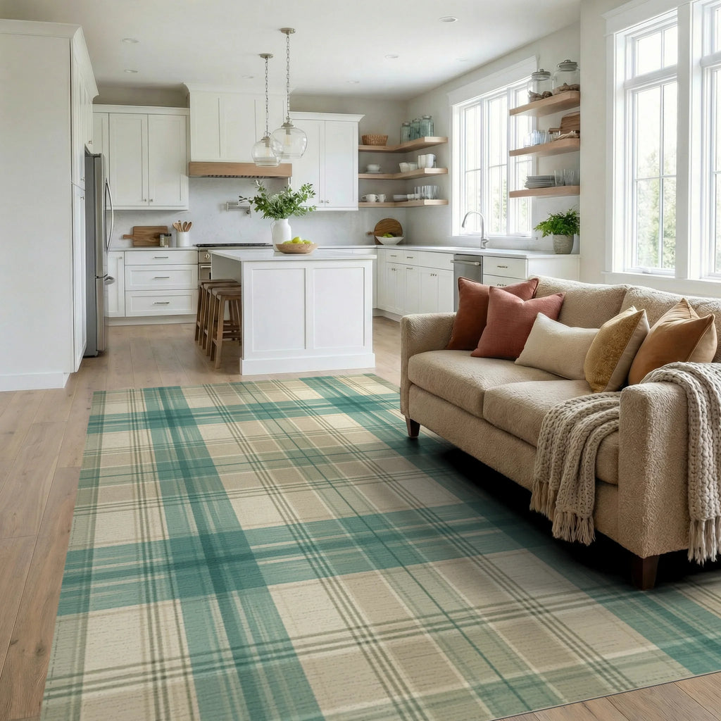 Green Beige Cream Rug - living_room