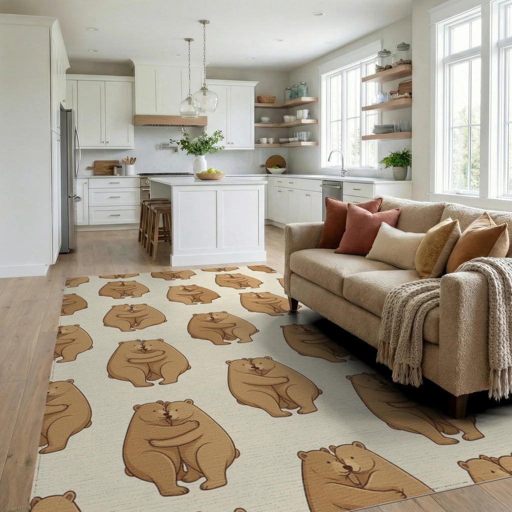 Brown Beige Minimalist Rug - living_room