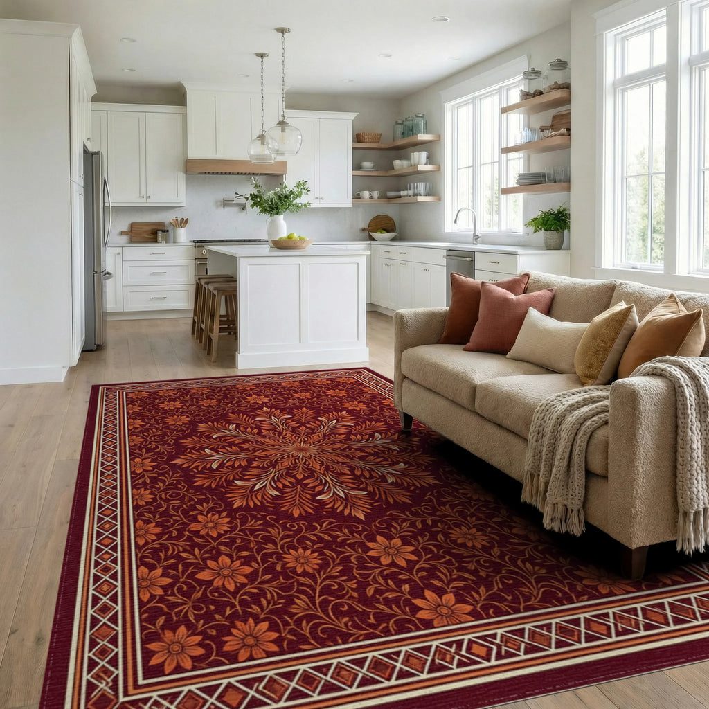 Crimson Orange Coral Rug - living_room