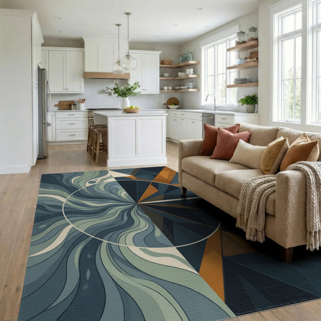 Asymmetrical Organic Geometric Earth Tone Rug - living_room