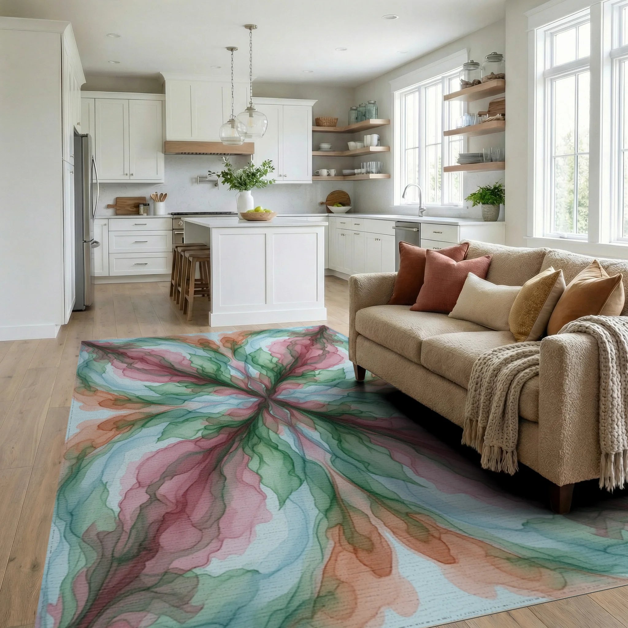 Pink Green Blue Rug - living_room