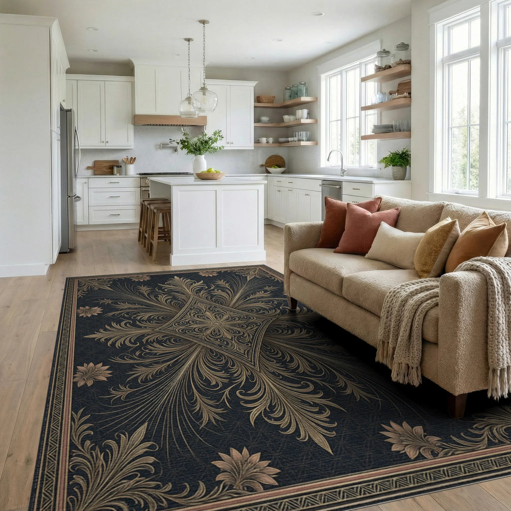 Radiating Diamond Filigree Gold Rug - living_room