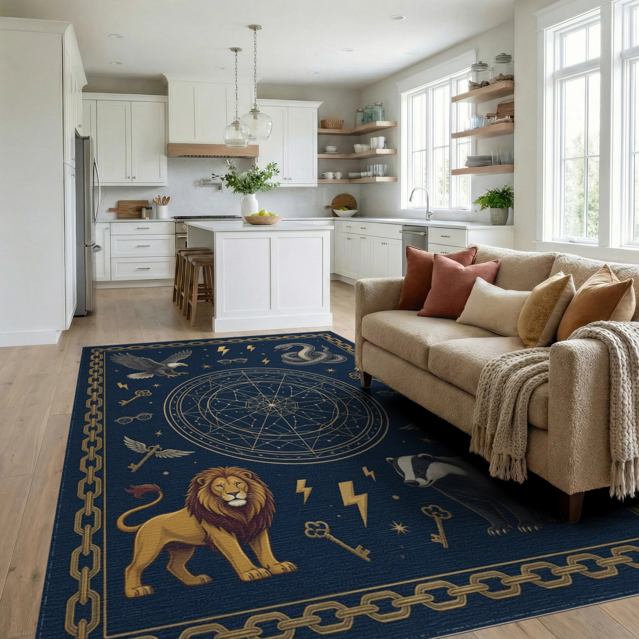Celestial Constellation Elemental Medallion Rug - living_room
