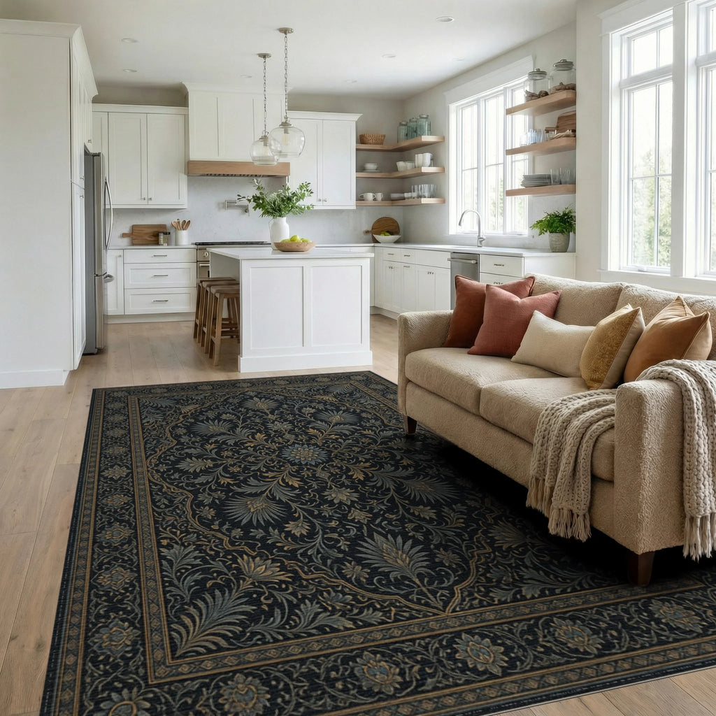Blue Gold Traditional Rug - living_room