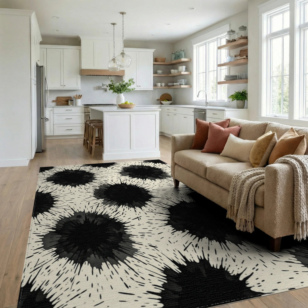 White Black Cream Rug - living_room