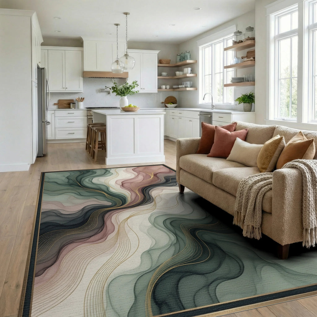 Abstract Fluid Sage Rose Rug - living_room