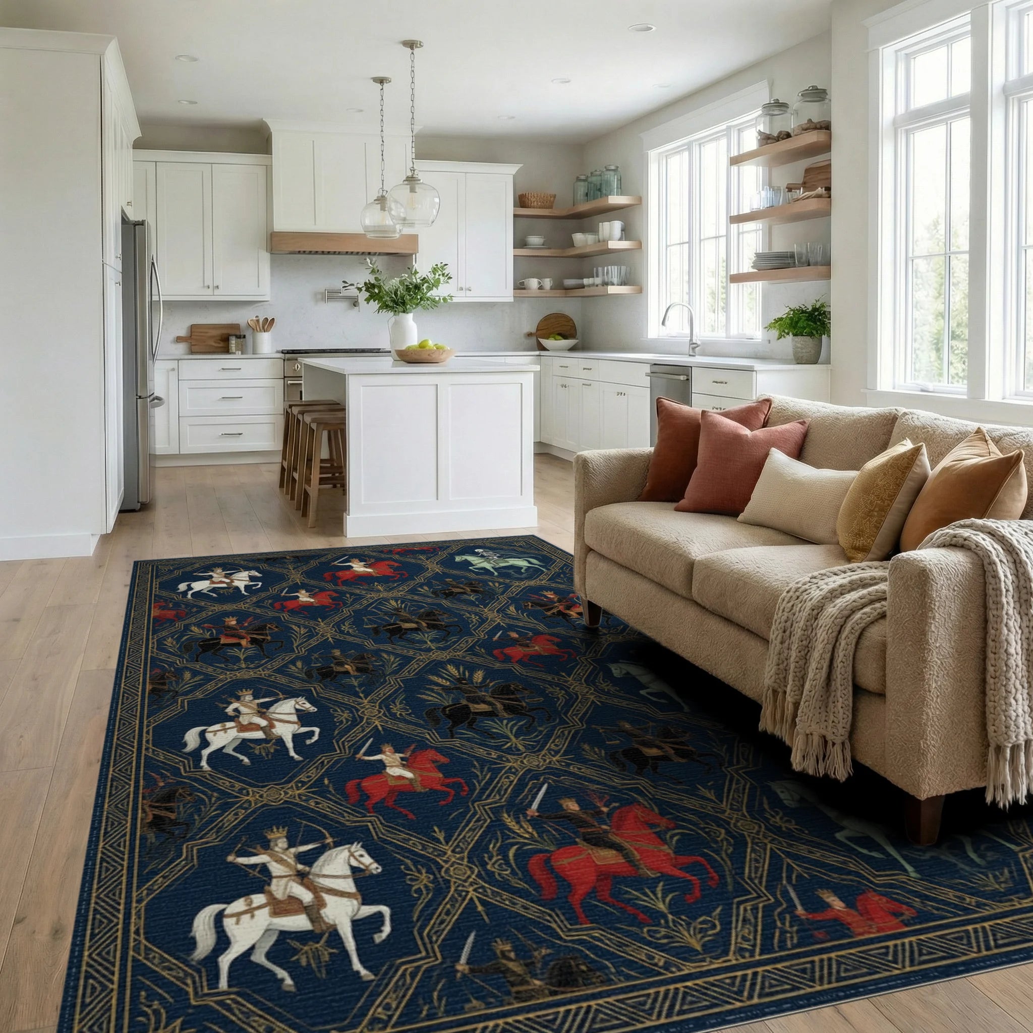 White Red Black Rug - living_room