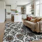 Floral Black White Rug - living_room