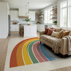 Geometric Rainbow Arc Cream Rug - living_room