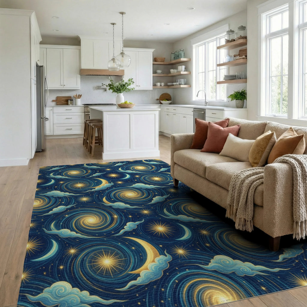Blue Yellow Gold Rug - living_room
