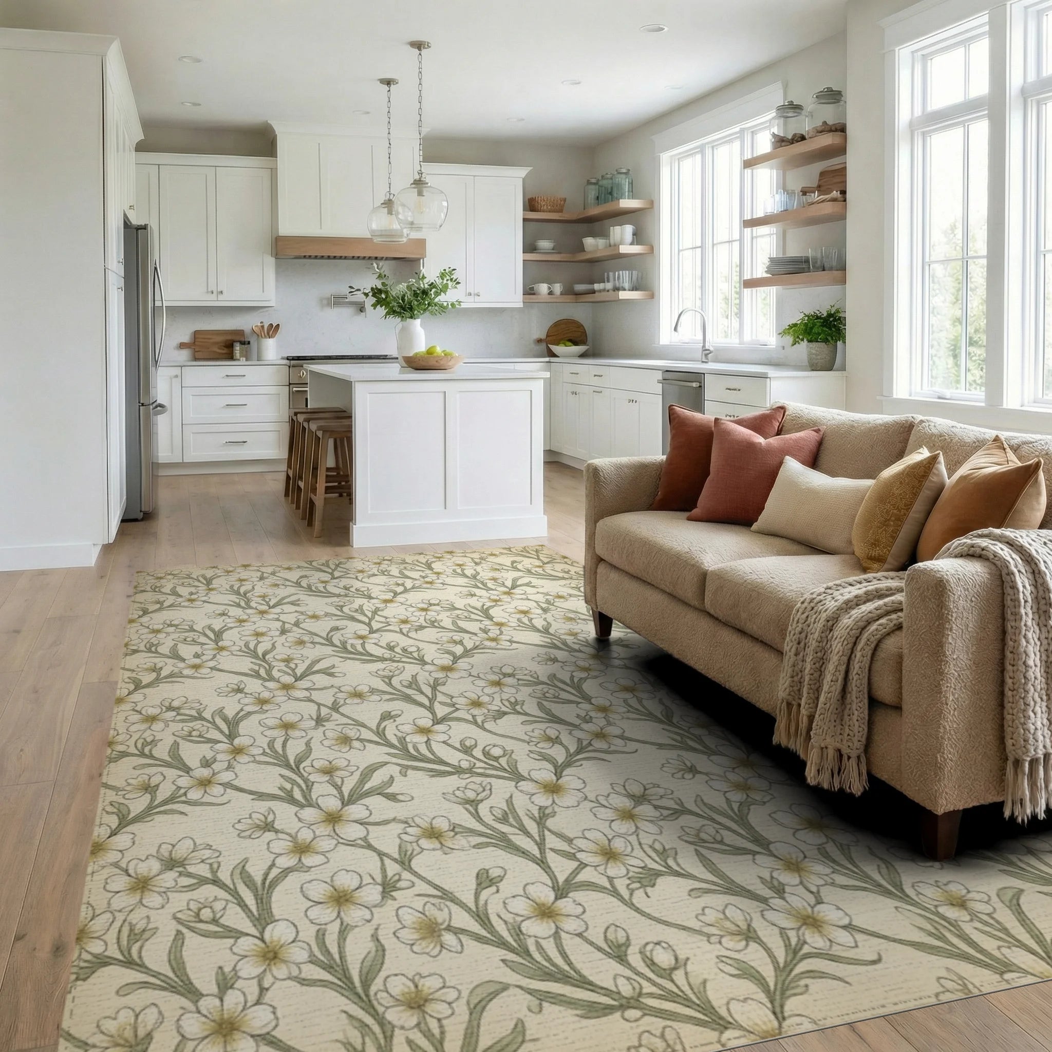 White Gold Green Rug - living_room