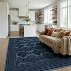 Structured Indigo Geometric Tribal Rug - living_room