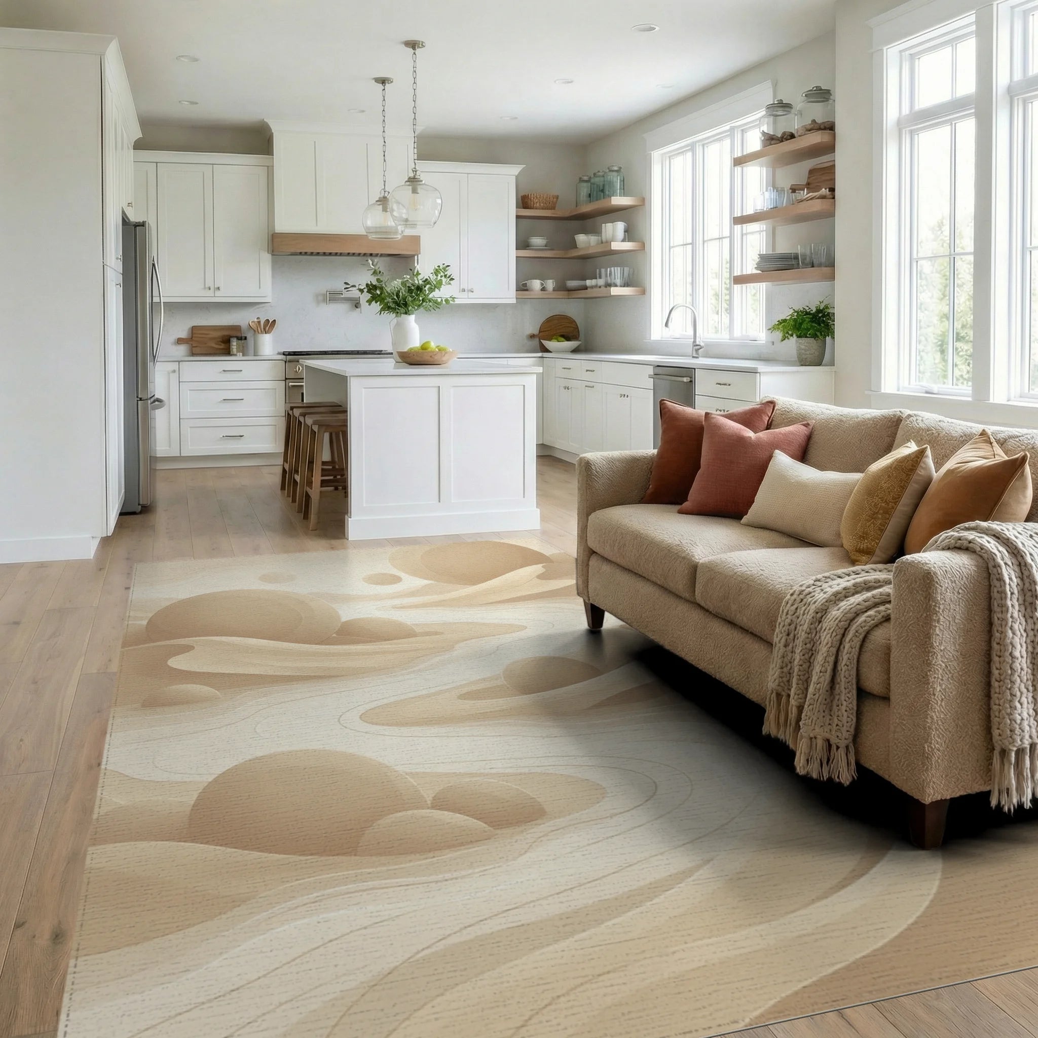 Cream Beige Geometric Rug - living_room