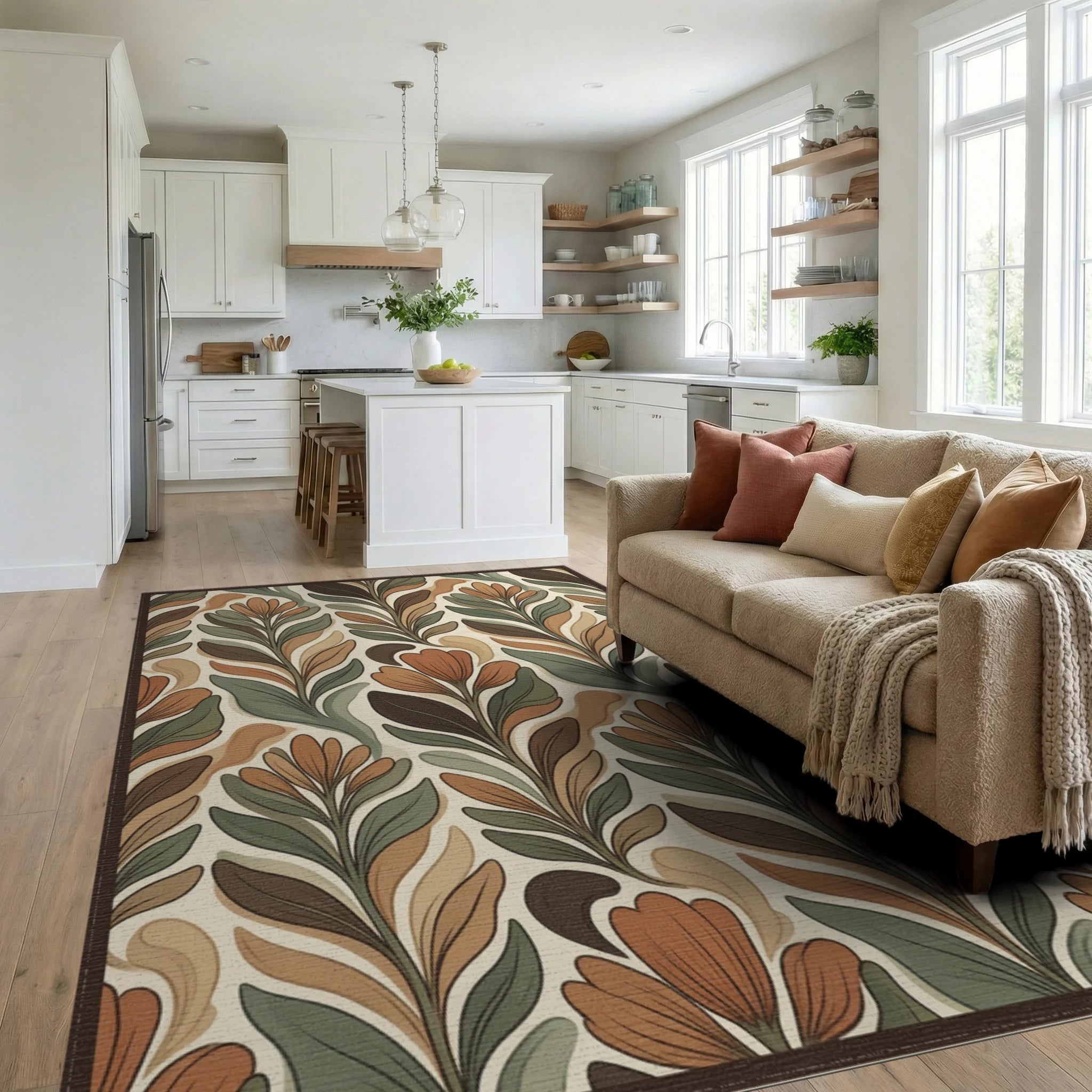 Green Brown Contains Rug - living_room