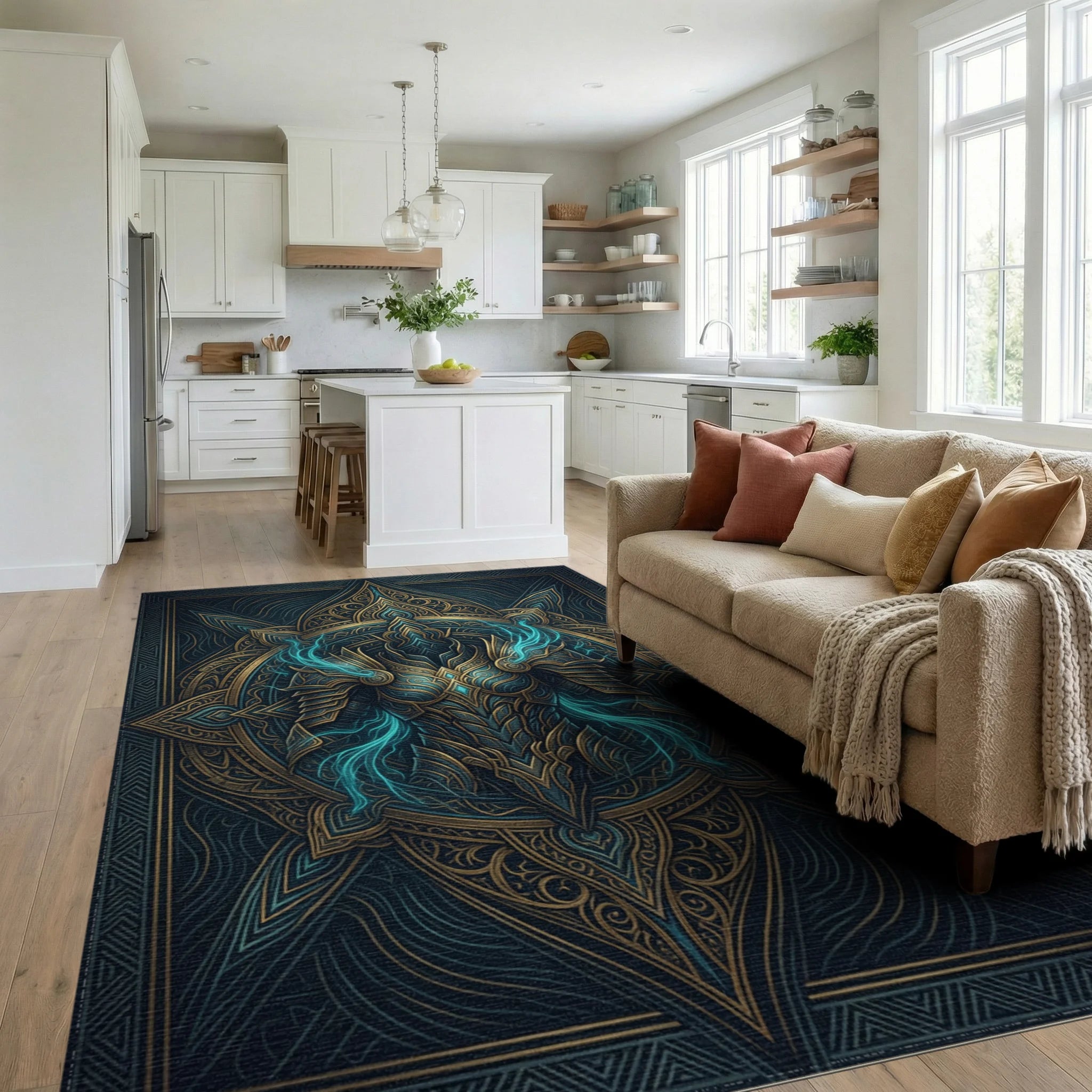 Midnight Blue Gold Medallion Regalia Rug - living_room